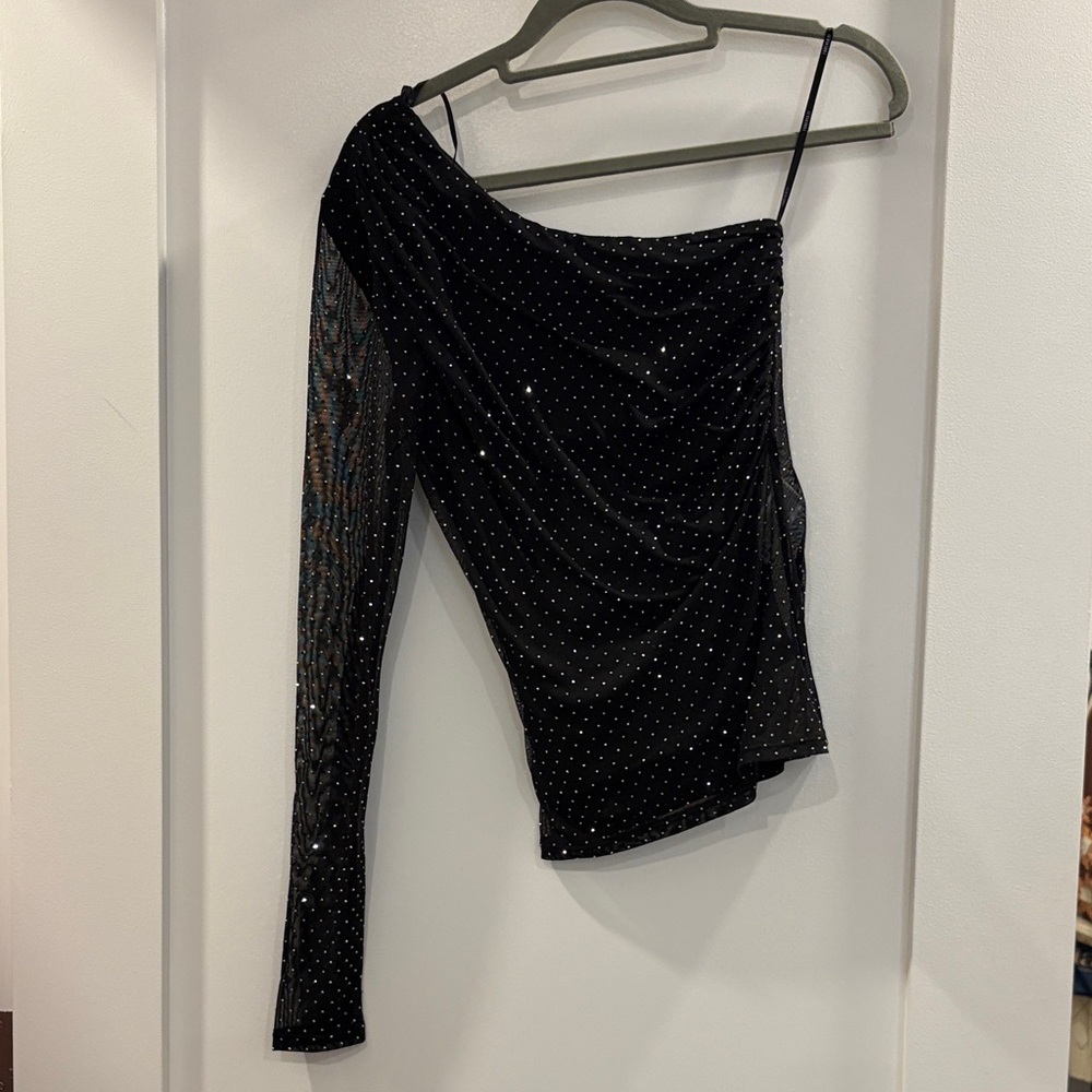 Forever 21 Black Mesh One-Shoulder Top